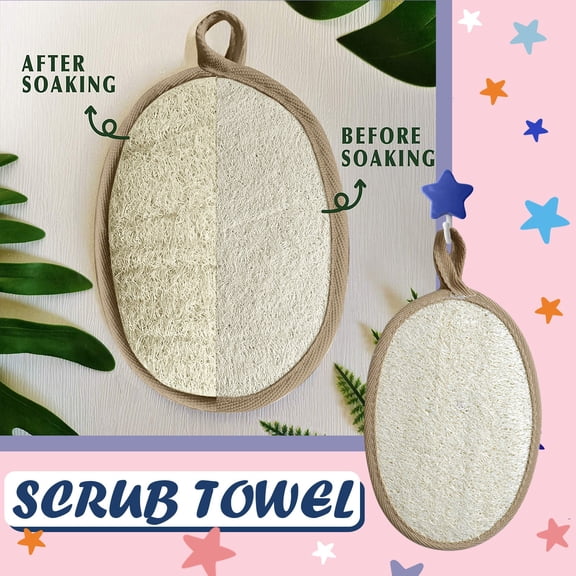 2pcs Bathroom Products,Natural Loofah Sponge Exfoliating,Bath Towel, Rub Back, Rub Ash, Bath Wipe,White melon slices with coffee colored edging