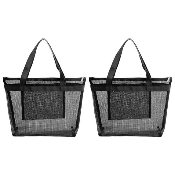 2pcs Beach Bag Mesh Beach Bag Beach Tote Hollowed Out Shopping Handle Bag