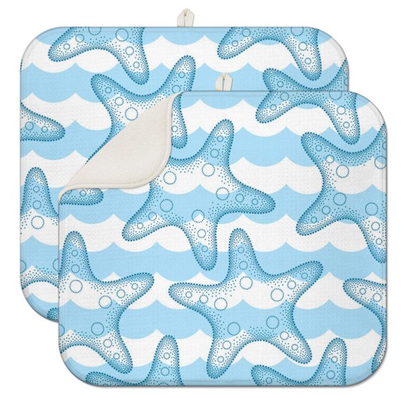 2pcs Beach Inspired Starfish Drying Mat Absorbent Microfiber Dish Drying Pad Foldable Heat Resistant Kitchen Counter Mat 16x18