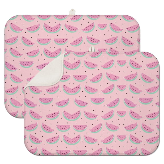 2pcs Beach Theme Watermelon Dish Drying Mat Super Absorbent 3-Layer Foldable Mat Non-Slip Sink Pad for Watermelon Lovers