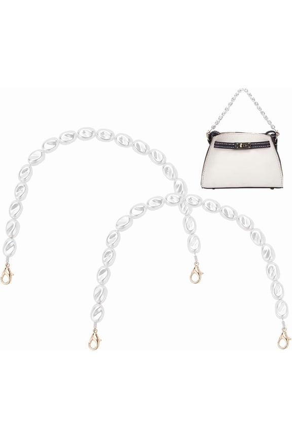 2pcs Bead Handbag Handles Replacement 11.8 Inch Pearl Bead Purse Strap Chain Clutch Bag Chain with Claw Clasp for DIY Purse Wallet Tote Decoration Accessories