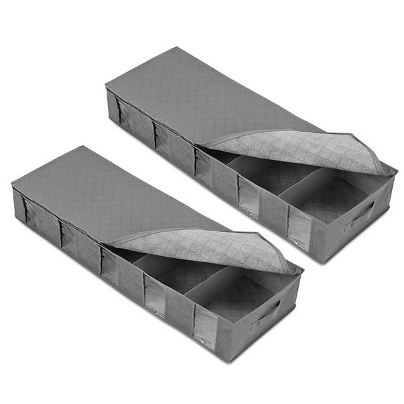2pcs Under Bed Storage Box with Compartments Extra Large Underbed Clothing Organizer Bag for Closet Foldable Flat Fabric Drawers Space Saving Bedroom Organization