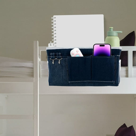2pcs Bedside Caddy Storage Organizer, Hanging Bag Holder with Pockets for Bedroom, Loft Bed Tent, Bed Curtain, Top Bunk bed Shelf Accessories (Gray)
