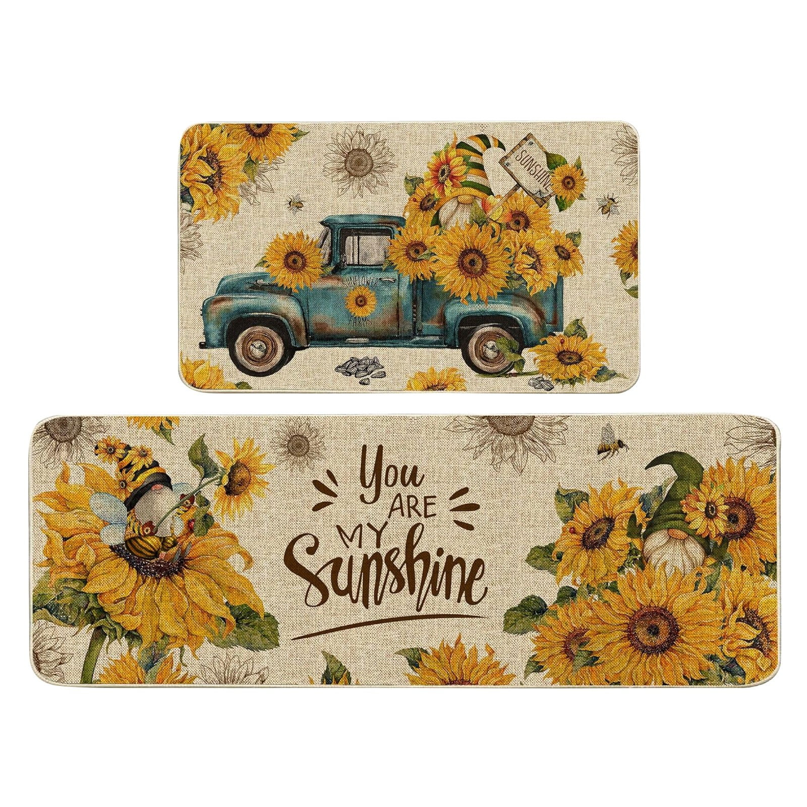 2pcs Beee Festival Doormat Kitchen Rugs Sunflower Grateful Hooney Beee