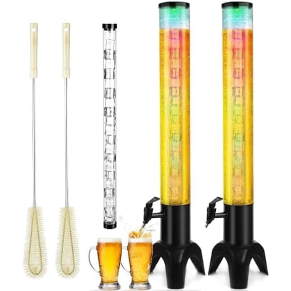 2pcs Beer Dispenser, 100oz/3.2 qt Mimosa Tower Dispenser with Ice Tube and LED Light for Margarita, Liquor, Beverage - Tabletop Drink Tower Dispensers for Parties