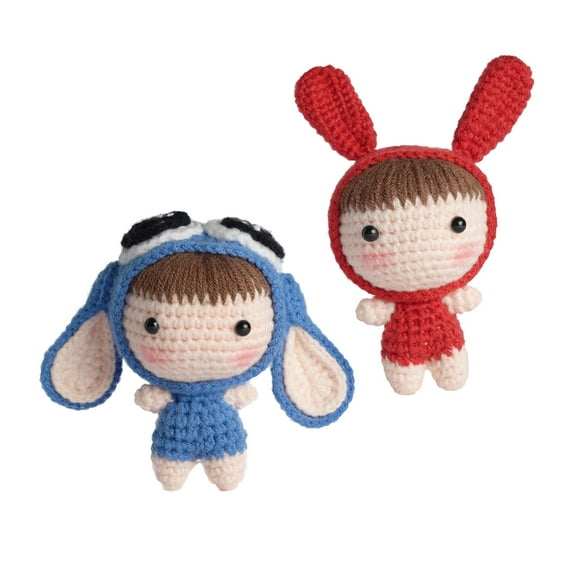 2pcs Beginner Crochet Cute DIY Crocheting Craft Classic Starter Pack Blue and Red