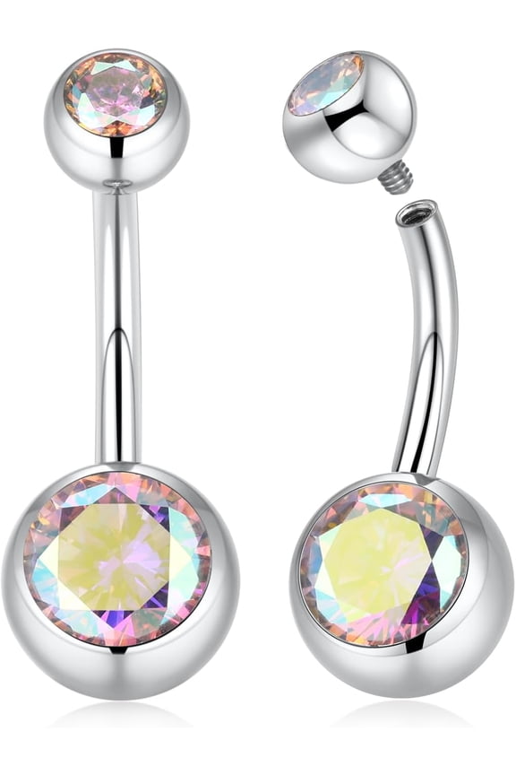 2pcs Belly Button Ring Belly Button Piercing Belly Rings Internally Threaded Cube Zircon Navel Piercing Jewelry 14G 8-16mm