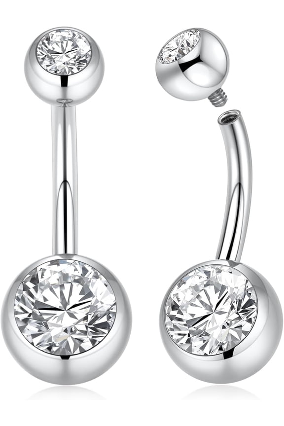 2pcs Belly Button Ring Belly Button Piercing Belly Rings Internally Threaded Cube Zircon Navel Piercing Jewelry 14G 8-16mm