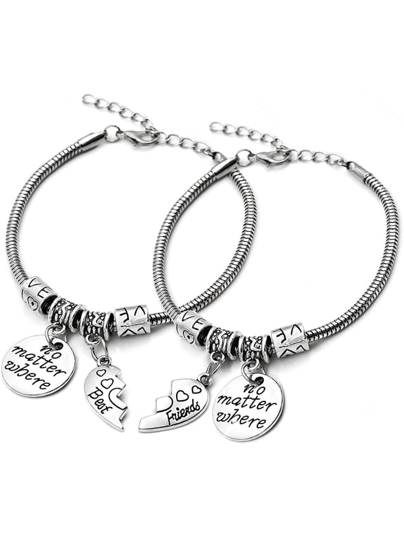 2pcs Best Friend Bracelet No Matter Where Split Broken Heart Double Bangle Bracelet Set Friendship Gift
