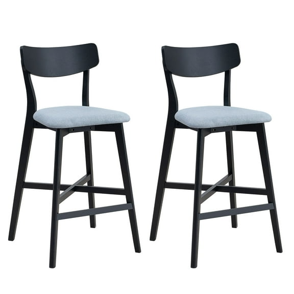 2pcs Black Bar Chairs With Wooden Legs - Soft Upholstery For Restaurant And Living Room Modern Upholstered Of 2, Counter Height Stool Restaurant,