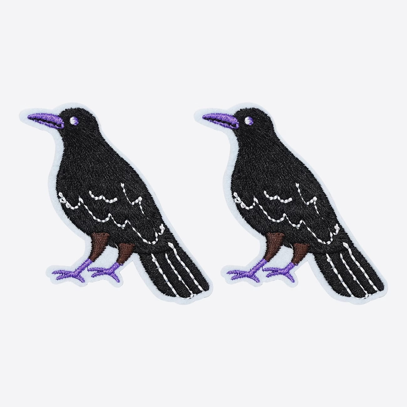 2pcs Black Crow Cartoon Embroidered Patches - Iron-On/Sew-On Applique for Clothing, Bags, and Hats