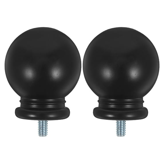 2pcs Black Curtain Rod Cap Finial Ball Shape Curtain Rod Finials Ends Curtain Rod End Cap Replacement Finials Cap For Curtain Rods Window Drapery Rod End Finials