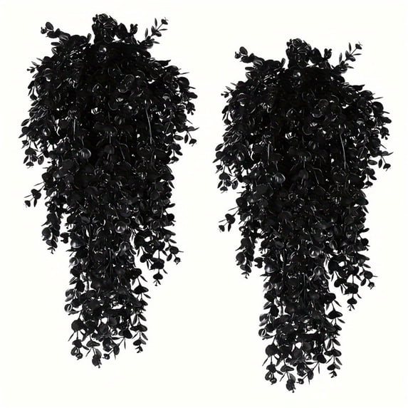 2pcs Black Hanging Flowers Faux Artificial Plants Fake Greenery Faux UV Resistant Hanging Vines Plant for Indoor Outdoor Wedding Halloween Party Fall Wall Room Door Decor