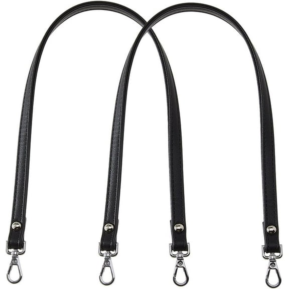 2pcs Black Leather Bag Strap 60cm Replacement Handle Shoulder Strap Sewing Imitation Leather Straps with Alloy Platinum Clasps for Bag Replacement Accessories