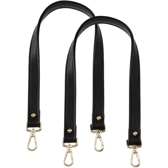 2pcs Black Leather Bag Strap 60cm Replacement Handle Shoulder Strap Sewing PU Leather Straps with Alloy Golden Clasps for Wallet Bag Replacement Accessories