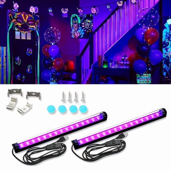 2pcs Black Light Strips, 10W 1ft Upgraded UV LED Black Light Strips for Luminous Parties, Posters, Tapestries, Bedroom Decor, Car Body Paint, Halloween Decoration