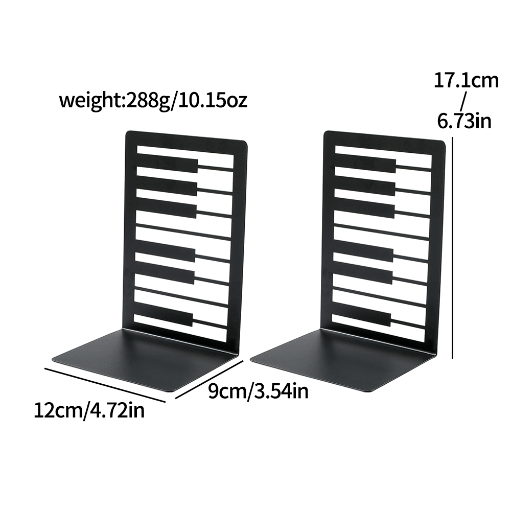 2pcs Black Piano Key Bookends Heavy Duty Iron Bookends Storage Rack ...