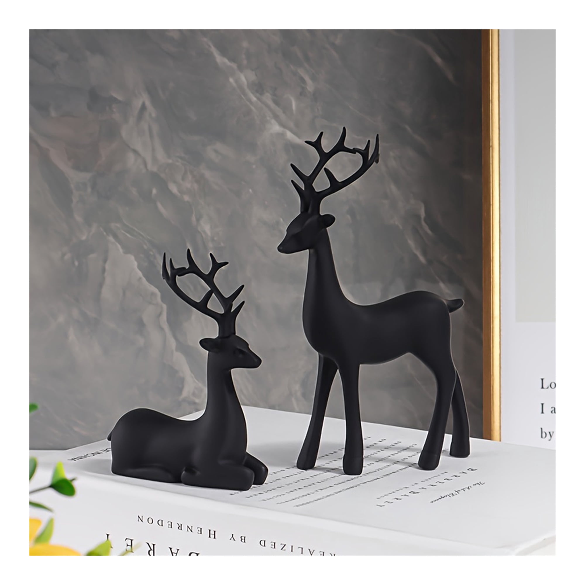 2pcs Black Reindeer Christmas Decoration Resin Figurines Deer Statues Elk Sculpture Deer ...