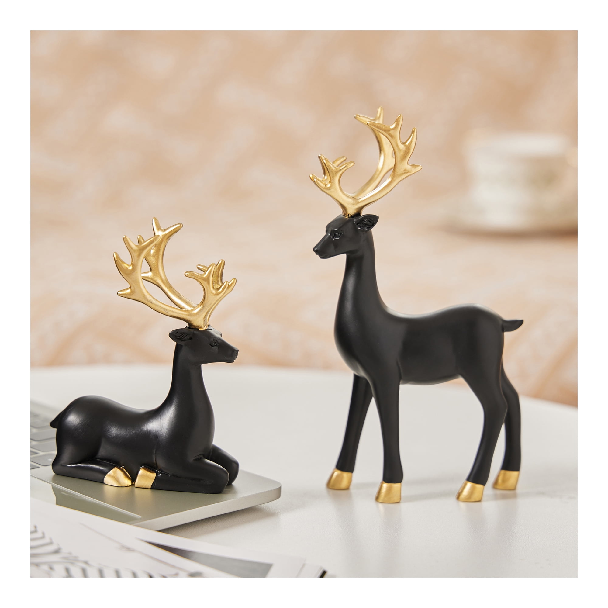 2pcs Black Reindeer Christmas Decoration Resin Figurines Deer Statues ...