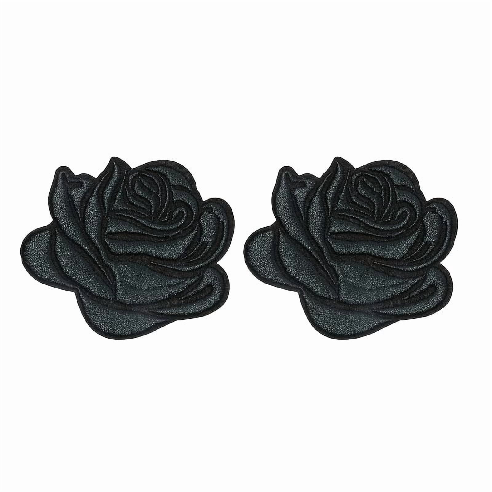 2pcs Black Rose Embroidered Patches - Iron-On/Sew-On Appliques for DIY Clothing, Bags, Hats & Backpacks