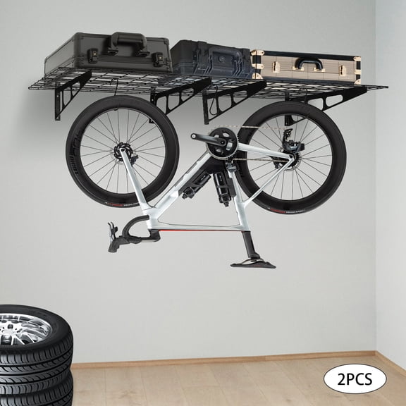 2pcs Black Steel 183*61cm Garage Storage Rack 400-Pound Load-Bearing Grid Wall Hanging Storage System