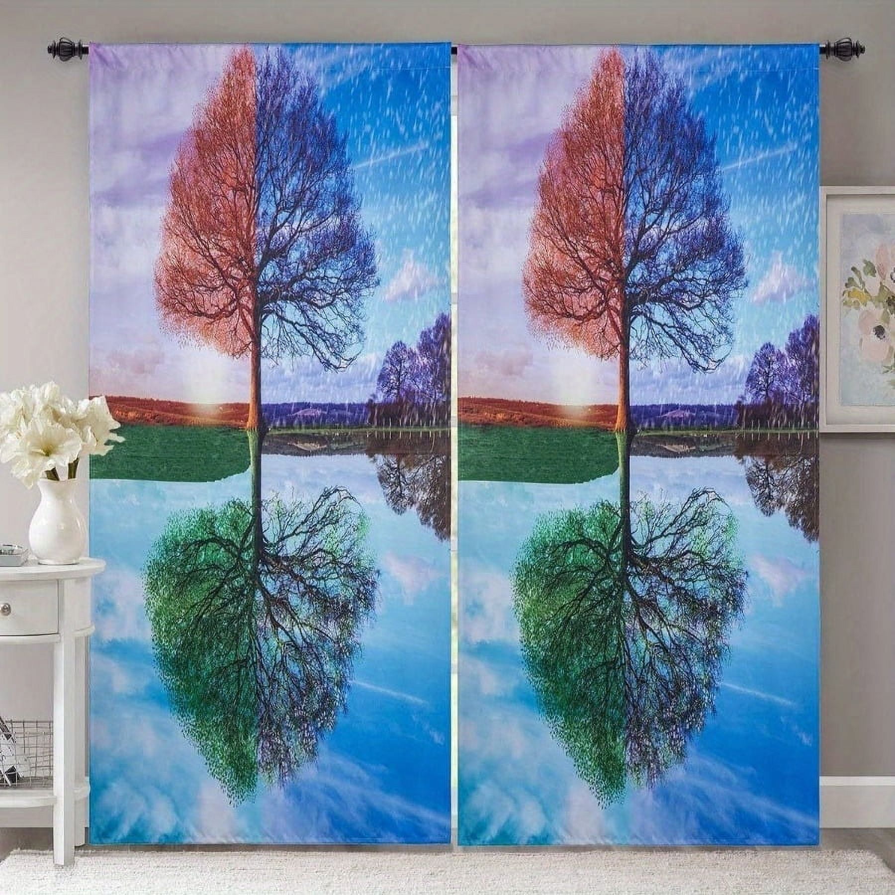 2pcs Black Tree Curtains Modern Art Minimalism Trees Of Life Window