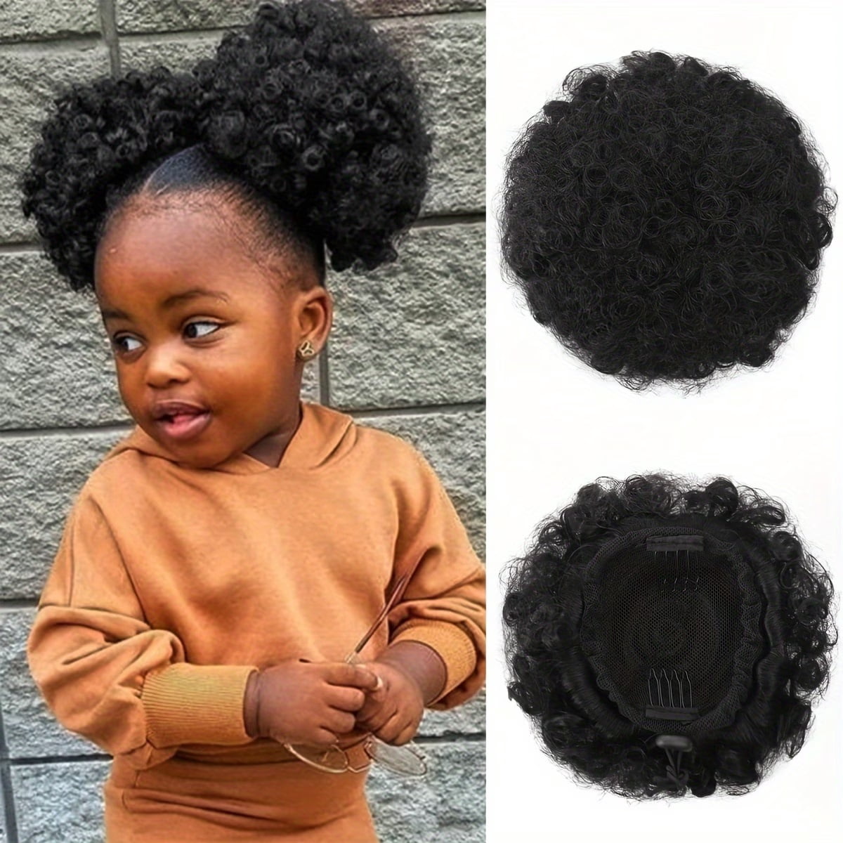 2pcs, Black Women's African Fluffy Drawstring Ponytail - Soft synthetic elastic hair rope, suitable for many bun styles, ponytail hair accessories, length: 4 inches