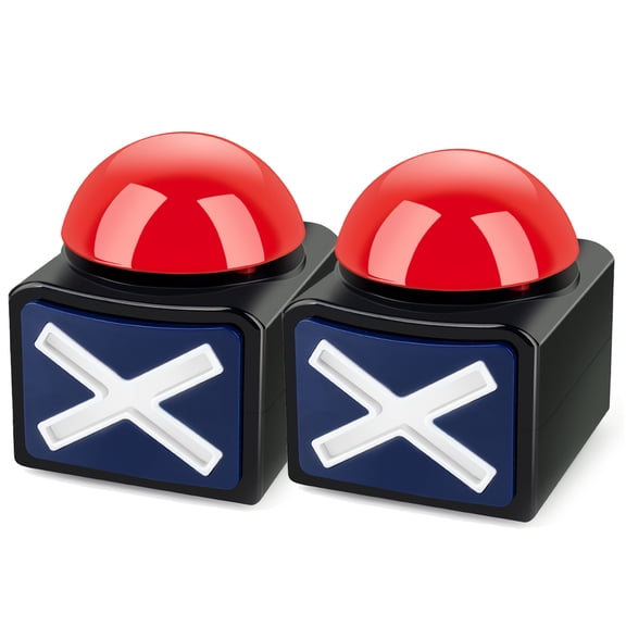 2pcs Black and Red Light-Up Sound Buzzer for Trivia Games - Durable Plastic, Ideal for Family Quiz Night and Classroom Activities