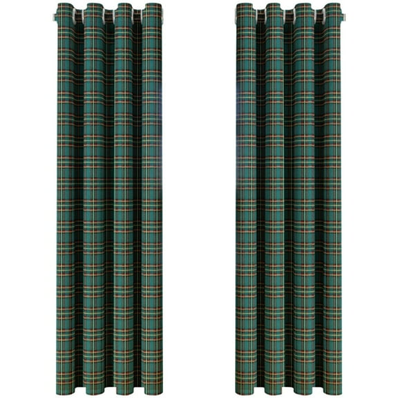 2pcs Blackout Curtains Check Eyelet Curtain Bedroom Plaid Woven Brushed Cheque Window Drapes Darkening Curtains for Living Room