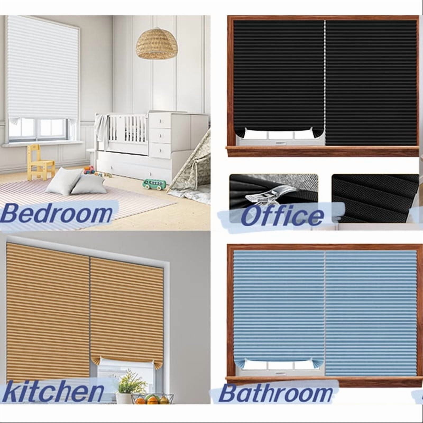 2pcs Blackout Curtains Window Blinds, Cordless No Drill Cut To Size Clip On Stick On Self Adhesive Temporary Blinds Pleated Paper Blinds Windows Doors Shades For Home Nursery Bedroom Kitchen Bathroom
