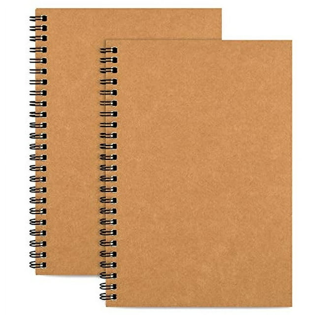 2pcs Blank Notebook, Blank Pages Journal Unlined Spiral Notebook Drawing Sketch Book, 8.2 x 5.5" Soft Kraft Cover(Brown)