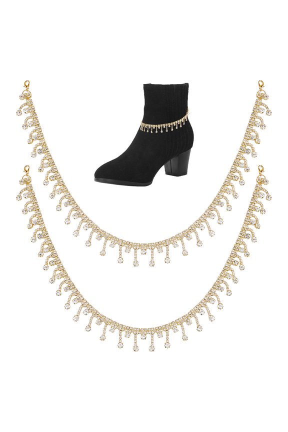 2pcs Bling Jewelry Shoe Charms 16.93 inch Alloy Rhinestones Shoe Chains Golden Tassel Bling Shoe Accessories Shoelace Chain