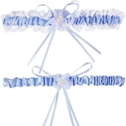 2pcs Blue Lace Garter Belts Bridal Wedding Elastic Band Garters Wedding Garter Set Leg Band Elastic Leg Ring with Flower Prom