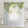 2pcs Blue Rose Printed Semisheer Curtains Rod Pocket rative Window