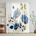 2pcs Blue Rose Printed Semisheer Curtains Rod Pocket rative Window