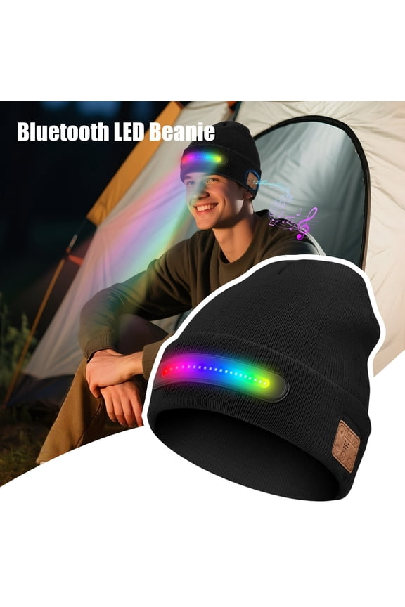 2pcs Men's Bluetooth Beanie with LED Light - 3-in-1 Winter Skull Cap with Built-in Hands-Free Headphones for Running, Work