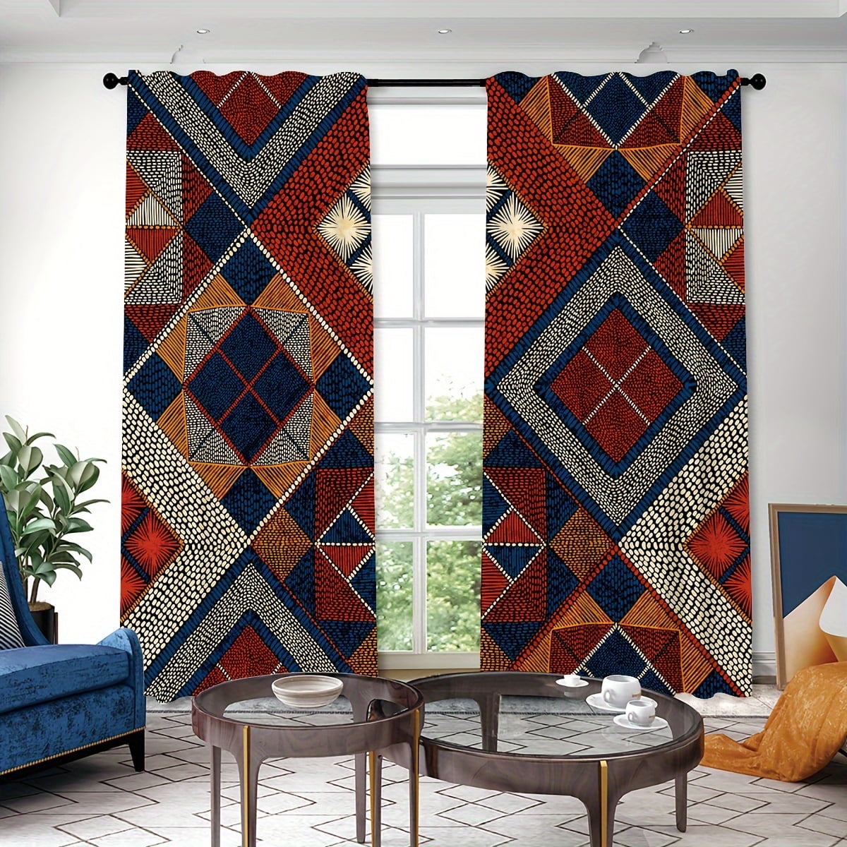 2pcs Bohemian Style Paisley Patterned Ethnic Printed Curtains Rod