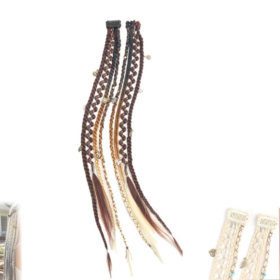 2pcs Boho Beaded Clip-In Braids, Boho Dreadlock Clip-In Hair Extensions, 20" Braided Hair With Beads & Charms, Adjustable Snapback For Festival & Daily (2PCS-F)