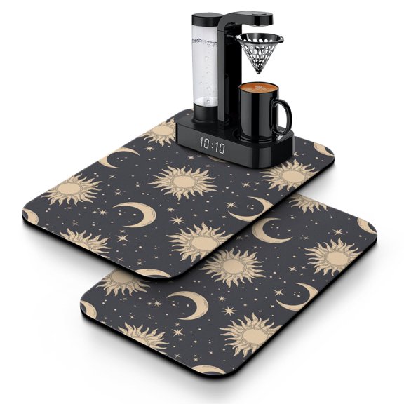 2pcs Boho Celestial Coffee Mat - Star and Moon Astrology Print Absorbent Non-Slip Pad, Cosmic Aesthetic for Coffee Station