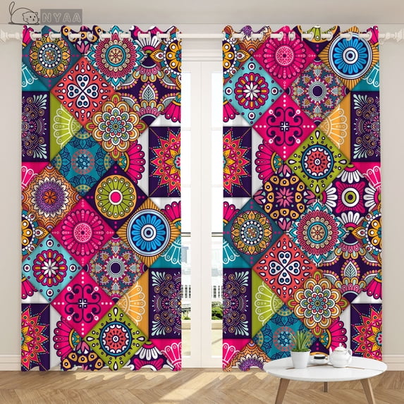 2pcs Boho Mandala Printed Window Curtains For Bedroom Living Room Rod Pocket Drapes For Bathroom Patio Door Windows Home r
