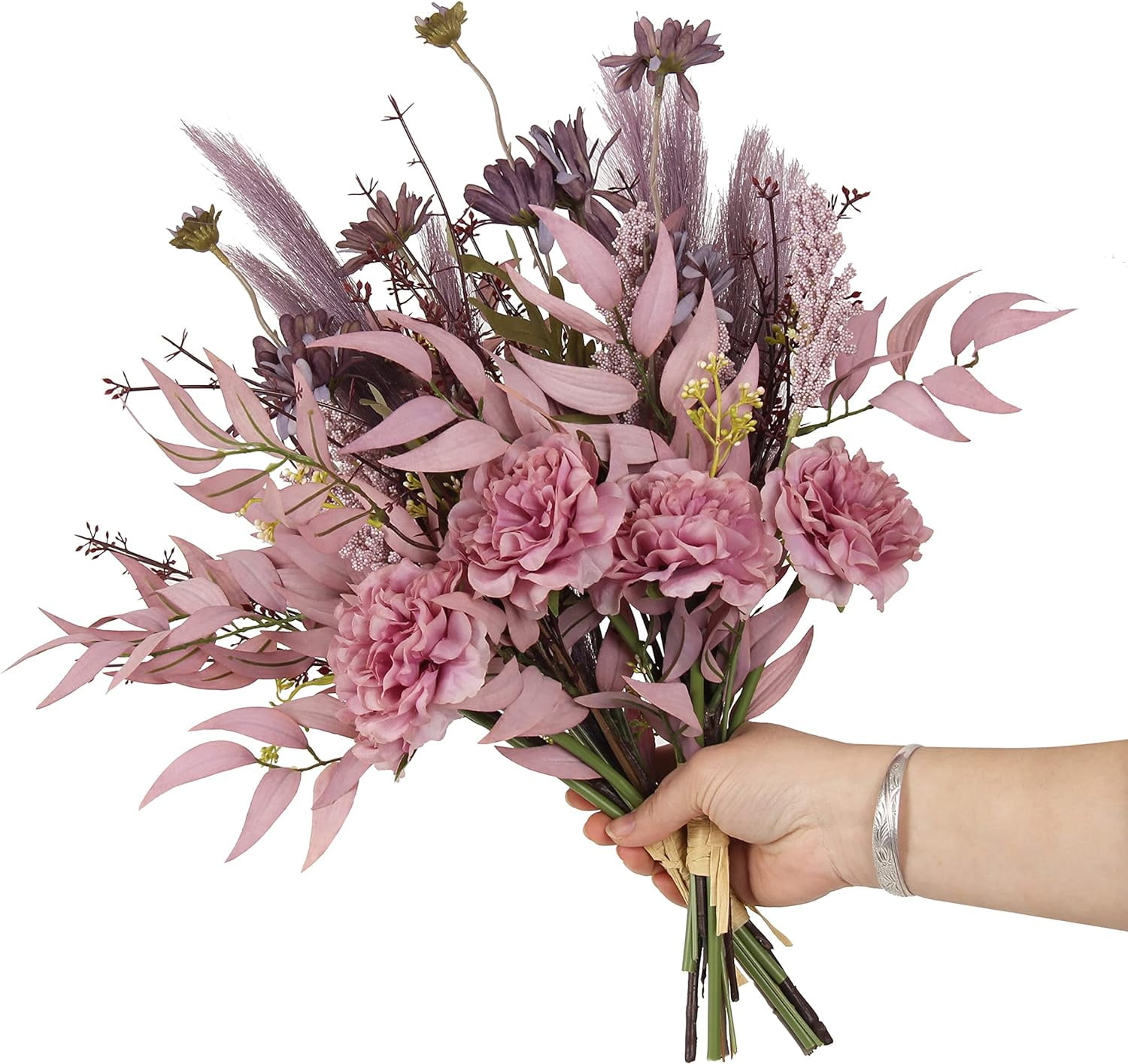 2pcs Boho Style Artificial Flower Bouquets,17 Inch Bohemian Style Fall Flower Wedding Bouquets for Bridal Bridesmaid,Rustic Home Décor Centerpiece(Orange Color Scheme)