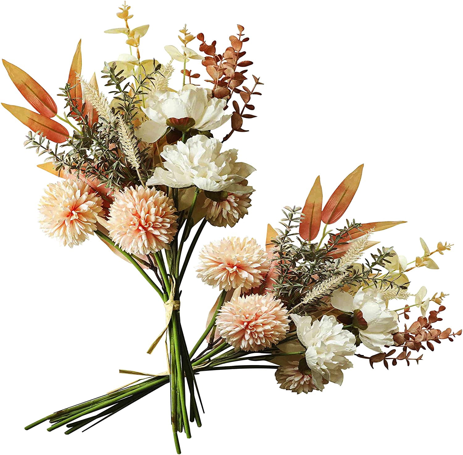 2pcs Boho Style Artificial Flower Bouquets,17 Inch Bohemian Style Fall Flower Wedding Bouquets for Bridal Bridesmaid,Rustic Home Décor Centerpiece(Orange Color Scheme)