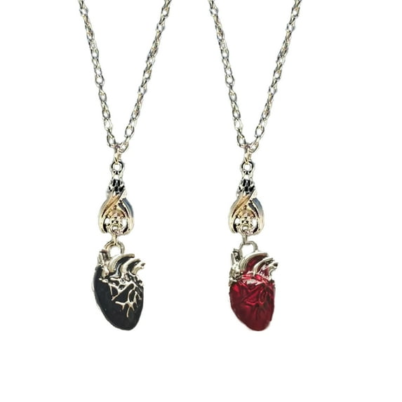 2pcs Boho Style Vintage Bat-Shaped Pendant Necklace with Bleeding Heart