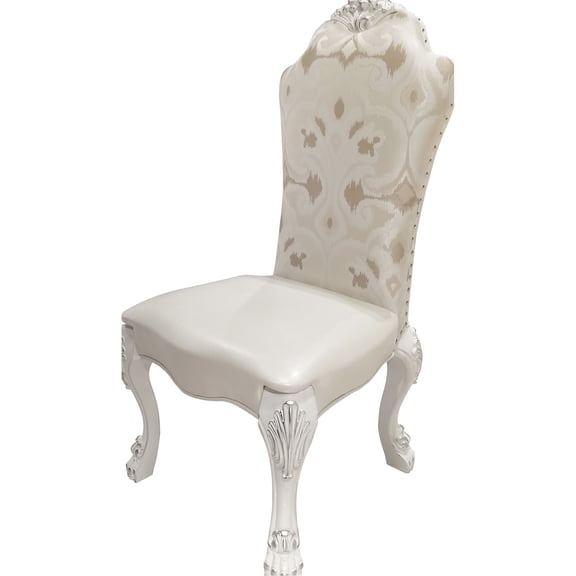 2pcs Bone White Side Chairs - Stunning And Exquisite With Decorative Carving Inlay Veneers, Claw Legs, Padded Seat For Dining In Classic Feet Regal