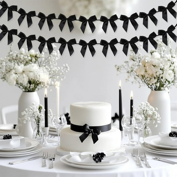 2pcs Bow Garland Banner, Ribbon Bow Party Decorations for Baby Shower Girls Bow Coquette Birthday Party Decor