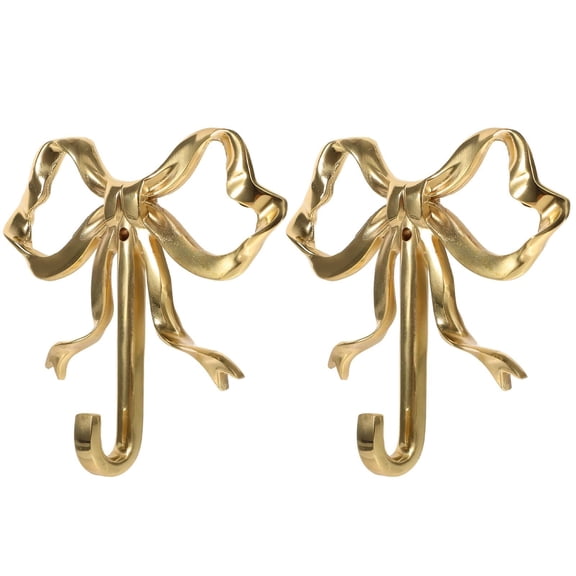 2pcs Bow Hook Bowknot Hook Bow Hooks for Wall Bowknot Brass Hook Gold Wall Hook for Hanging Coat Hat Towel - Large (3.62X3.54X0.79in)
