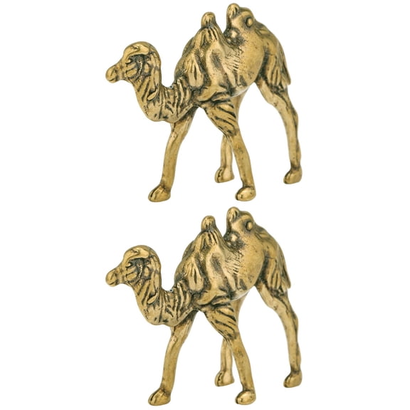 2pcs Brass Camel Desktop Adornment Decorative Camel Figurine Sculpture Home Decor
