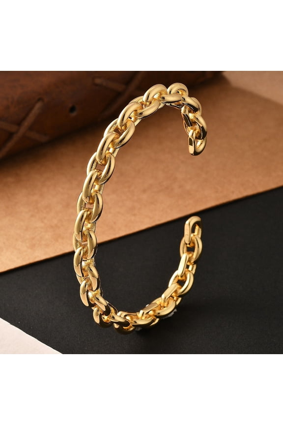 2pcs Brass Cuff Bangles Rope Chains Bangles for Women Real 18K golden Plated Inner Diameter: 1-3/4x2-1/2 inch(4.6x6.3cm)