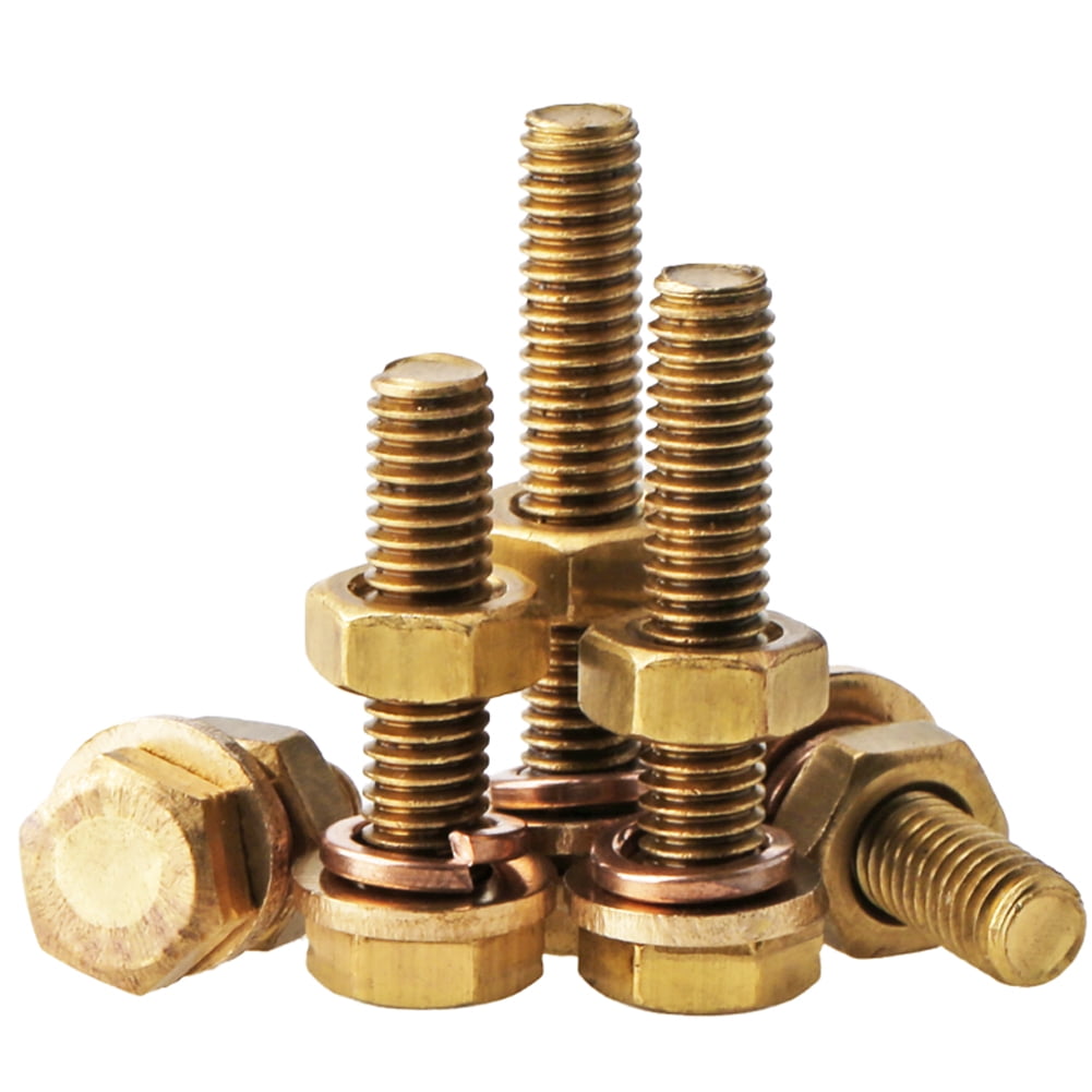 (2pcs) Brass Hex Bolt and Nut Flat Washer Lockwasher Kit, M8x100mm