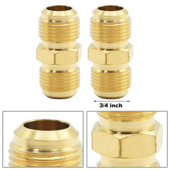 2pcs Brass Male Flare Gas Adapter Connectors for Copper Tubing Pipe Coupling Extension Joint